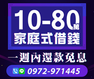 「台中借款」家庭式借錢 | 10~80萬 一周內還款免息